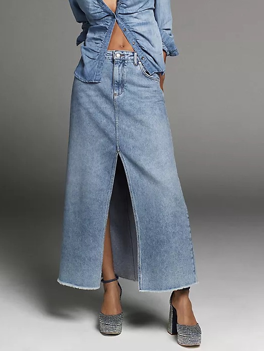Anthropologie A+ Pilcro Madi Front Slit Denim Maxi Skirt 16 16w